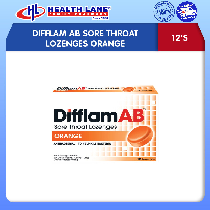 DIFFLAM AB SORE THROAT LOZENGES ORANGE (12'S)